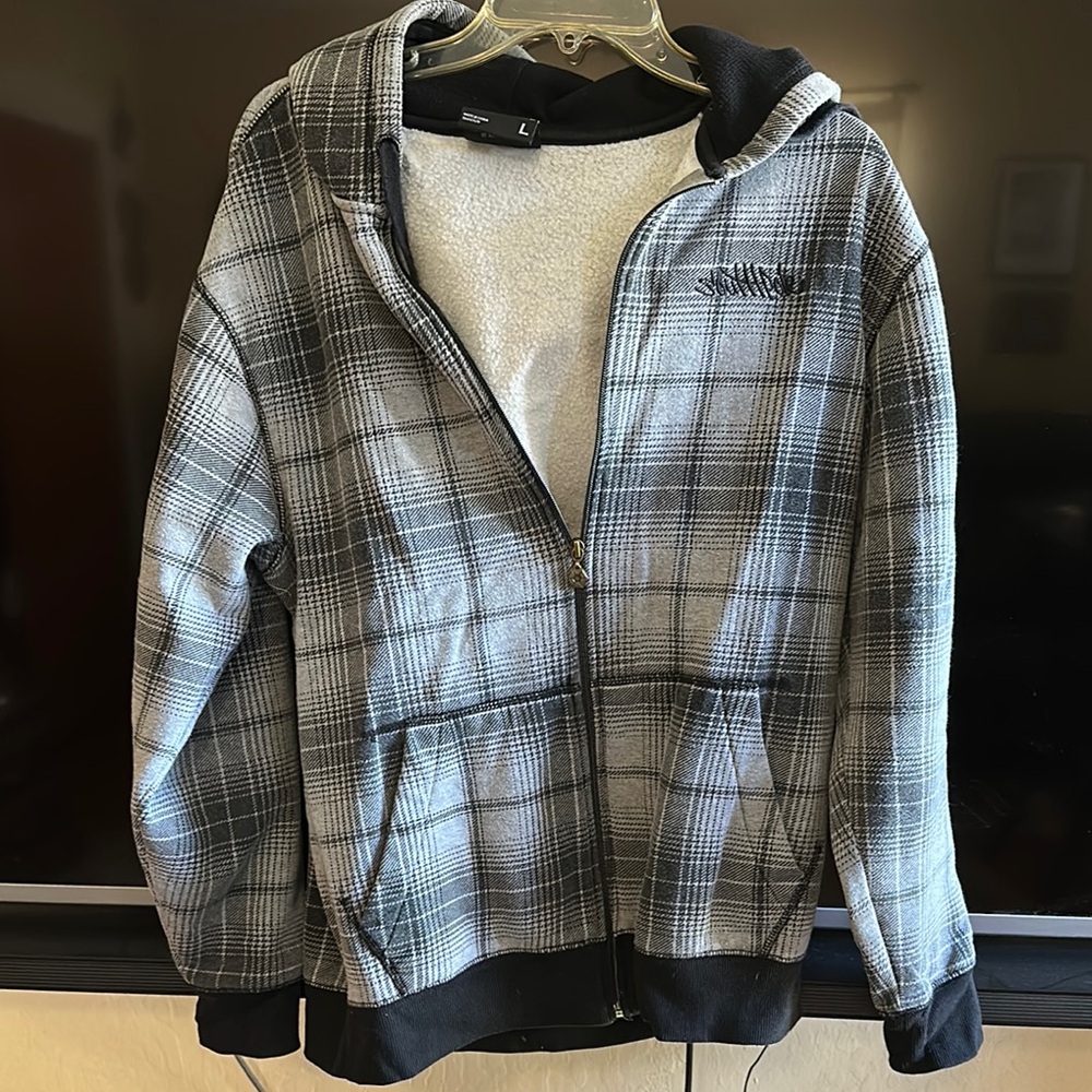 Gray Plaid Zip-Up Hoodie